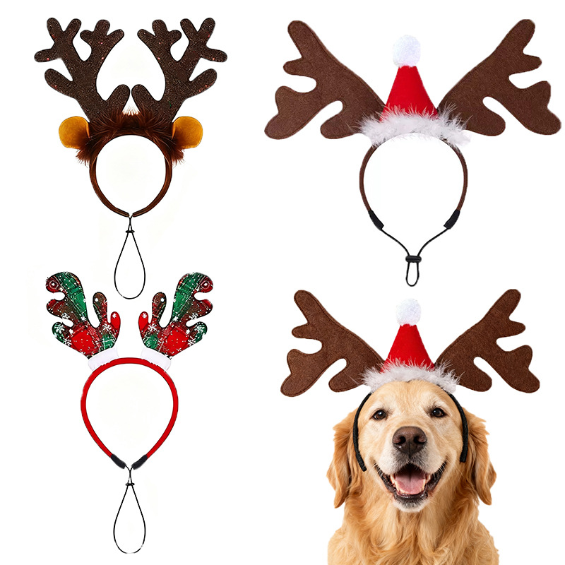 Pet Christmas headband with antler decorations